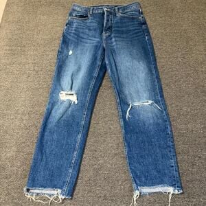 Old Navy Extra High Rise Sky-Hi Straight Jeans Womens 10 Blue Denim Distressed